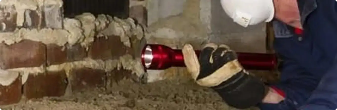 Pest control technician inspecting a crawl space for ant activity in University Place, WA